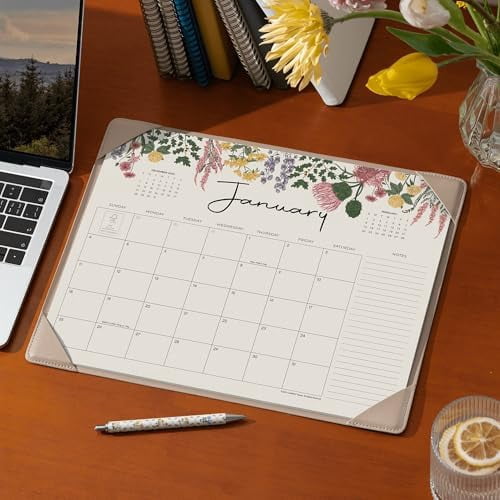 Quivanta Desk Calendar 2026 with Desktop Mat, Desk Pad Calendar 15"x 12" From January 2026 to June 2027, Desk Calendar for Home Office and School, Easy Planning, Apricot