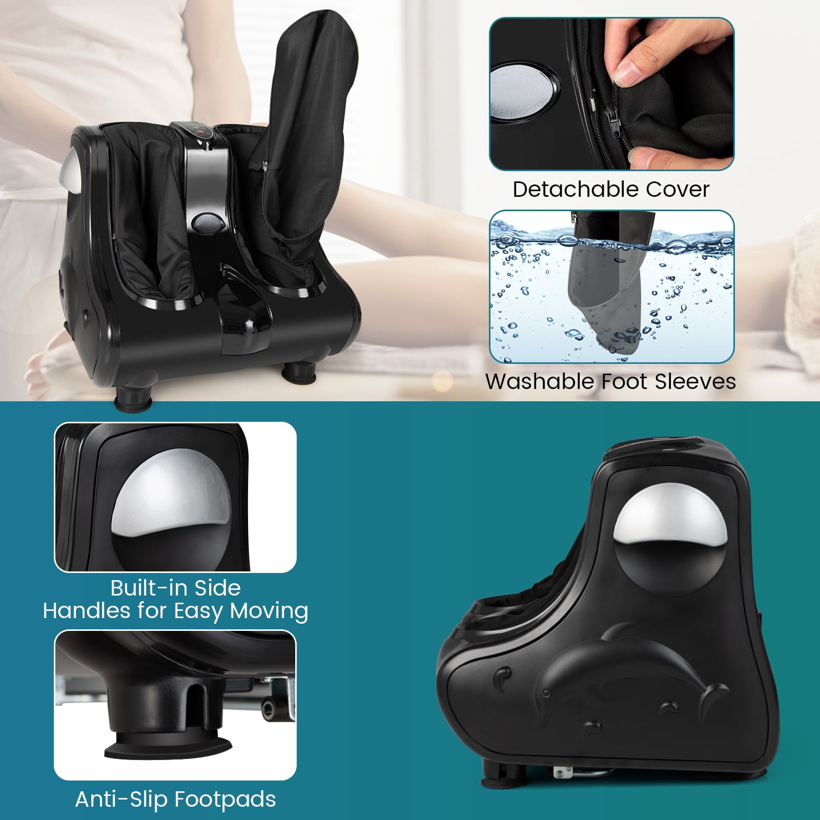 Giantex Foot & Calf Massager, Shiatsu Heated Electric Foot Massager W/ Heating, Deep Kneading & Washable Sleeves, Leg Massager for Relaxation, Foot Pain Relief, Black