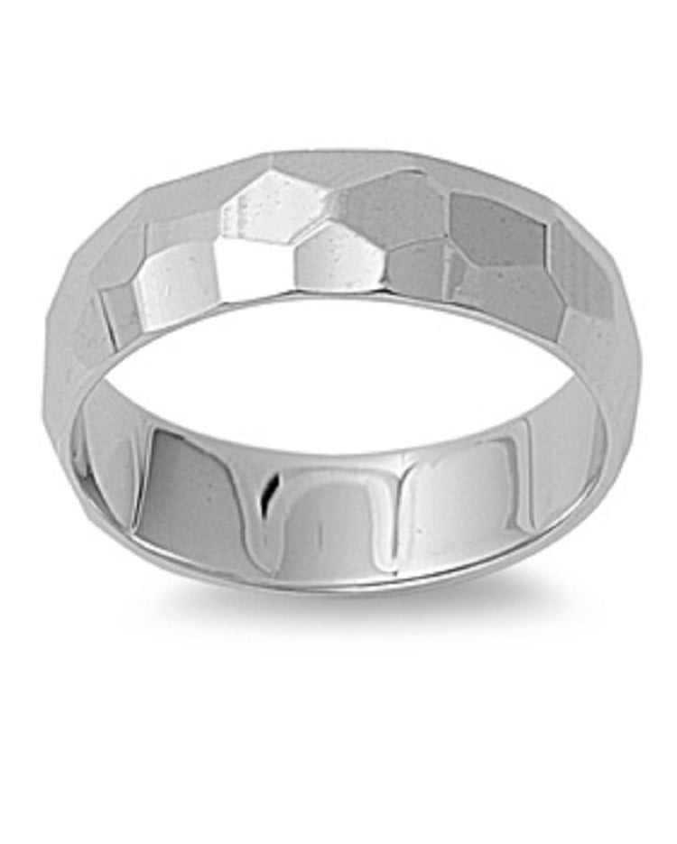CloseoutWarehouse 925 Sterling Silver Paragon Cut Band Ring 