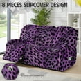 thumbnail image 3 of ZIATUBLES 8 PCS Recliner Chair Cover Stretch Reclining Sofa Covers with Storage Pockets for 3 Seater Reclining Counch Furniture Protector for Living Room, Leopard Print Violet Printed, 3 of 9