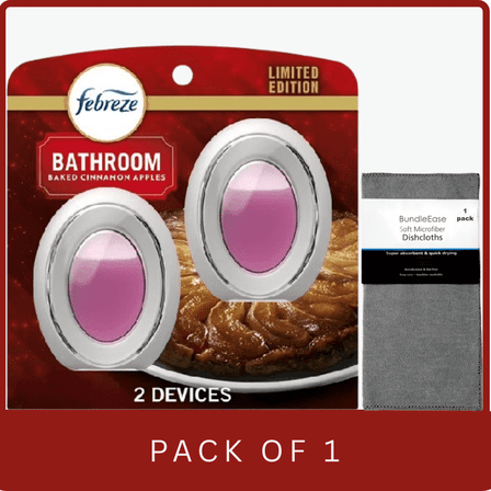 Febreze Bath Air Freshener Baked Cinnamon Apples, 2 Count with Microfiber Solid Color Towel by BundleEase