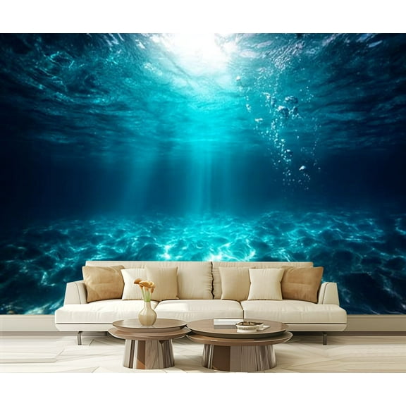 Peel and Stick Wallpaper Underwater Sea Deep Water Abyss Blue Sun light Modern Art Wall Mural Decor Self Adhesive and Removable 69in x 98in