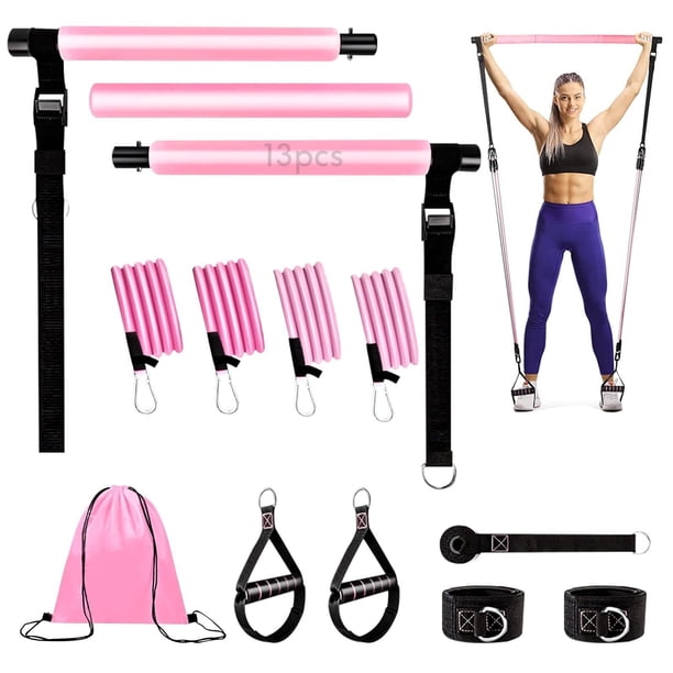 Kit de 13 Barra de Pilates,Bandas de Resistencia para Ejercicio,Palo de Pilates de Estiramiento,Ligas para Ejercicio Elásticas Reforzadas,Correas para Tobillo,Poste de Yoga Fitness Gym