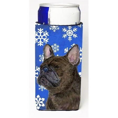 

French Bulldog Winter Snowflakes Holiday Michelob Ultra bottle sleeves For Slim Cans - 12 oz.