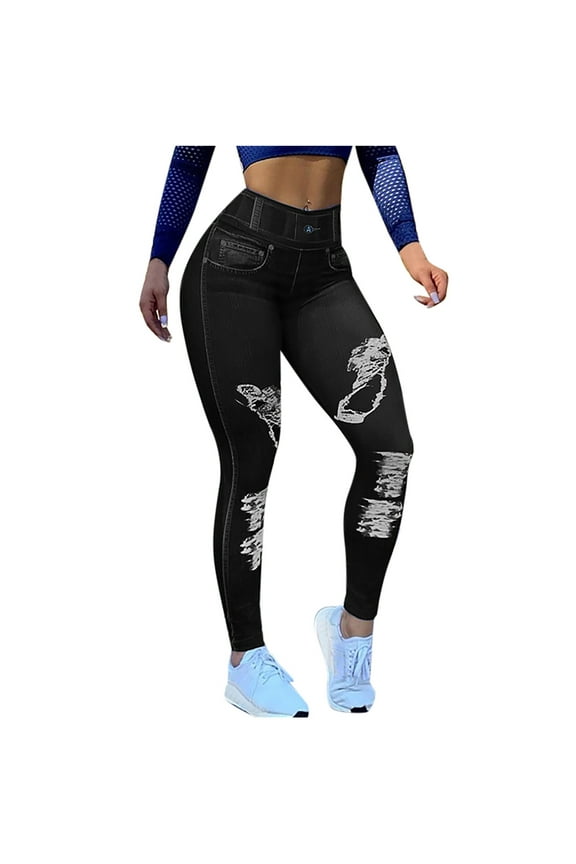 Denim Leggings Plus Size for Women Tummy Waisted Jeans with Pockets Lifting Shaper Jean Legging Workout Pants Blue S-5XL