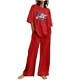 thumbnail image 2 of Womens 2 Piece Outfits 4th of July Outfits for Women 2 Piece Sets for Women Trendy American Flag Print Short Sleeve Tops and Pants 4th of July Patriotic Loungewear Set Summer Casual Long Pants Set, 2 of 5