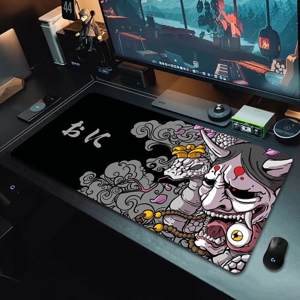 Alfombrilla de ratón de arte japonés samurái de gran tamaño, alfombrilla de ratón de goma Natural para ordenador de Gaming, alfombrilla de escritorio con borde de bloqueo para teclado LIUWENJING unisex