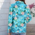 thumbnail image 6 of Minjewel Women's Casual Hawaiian Print Button Down Shirt Long Sleeve with Collar Floral Design Top for Spring Summer Fashion Beach Party Outfit,Blue,S, 6 of 6