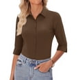 thumbnail image 6 of Womens Button Down Shirt 3/4 Sleeve Wrinkle Free Stretch Collared Dress Shirt Business Casual Work Blouse Brown L, 6 of 6