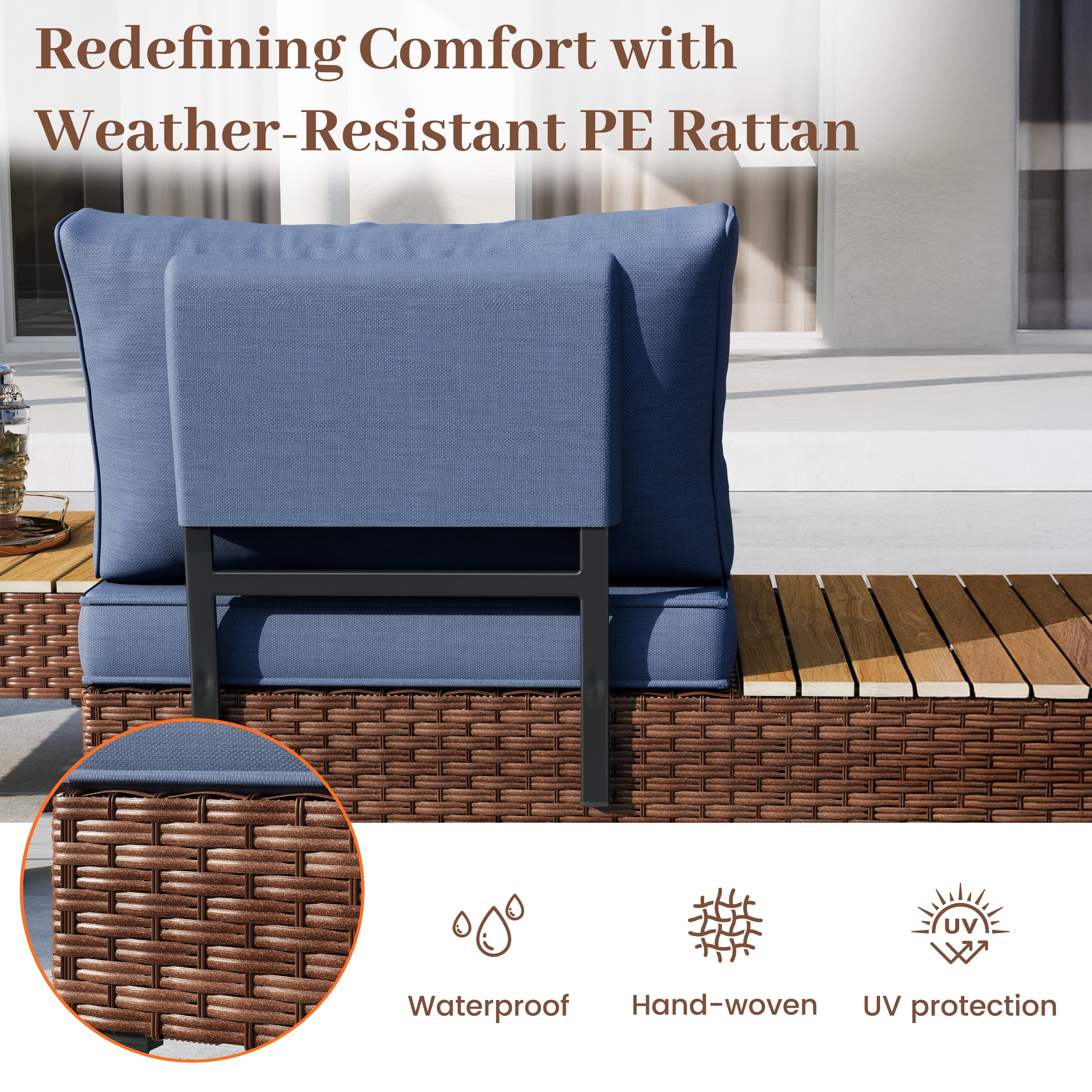 ELPOSUN Patio L Shaped Conversation Sectional Sofa Set with Coffee Table, 5 Pieces Patio Furniture Seating Group with Side Table for Backyard Garden, Navy