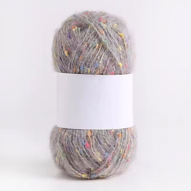 Granjero Gordo Rollo de 50 g de hilos de mohair con puntos de colores, hilo suave para tejer a mano, crochet, para bufandas, chales y manualidades, color gris claro