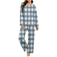 thumbnail image 2 of Women's Plaid Pajama Set, 2 Piece Loungewear Outfits V Neck Comfy Sleepwear Fall Long Sleeve Tops and Long Pants New Fall Sets for Women Pants Light Blue XXL, 2 of 7