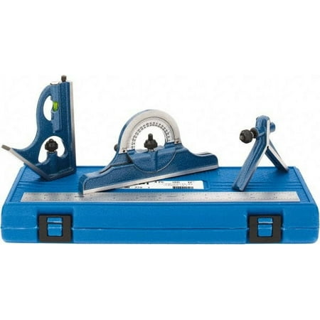 SPI 4 Piece, 12" Combination Square Set 1/100, 1/32, 1/50 & 1/64" (16R) Graduation, Hardened Steel Blade, Cast Iron Center, Protractor & Square Head