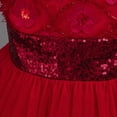 thumbnail image 4 of Girls Mini Gown Sequin Embroidery Flower Ruffle Sleeve Cinched A-Line Tutu Princess Dress Kids Elegant Fluffy Mesh Layered Dresses Wine 12-13 Years, 4 of 7