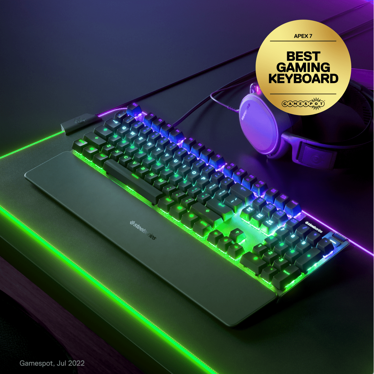 SteelSeries Apex 7 Mechanical Gaming Keyboard with OLED Smart Display and Rapid Tap – USB Passthrough and Media Controls – Linear, Quiet – RGB Backlit