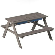 Kids Picnic Play Table, Sandbox Table with Umbrella Hole and 2 Play Boxes with Removable Top, Gray