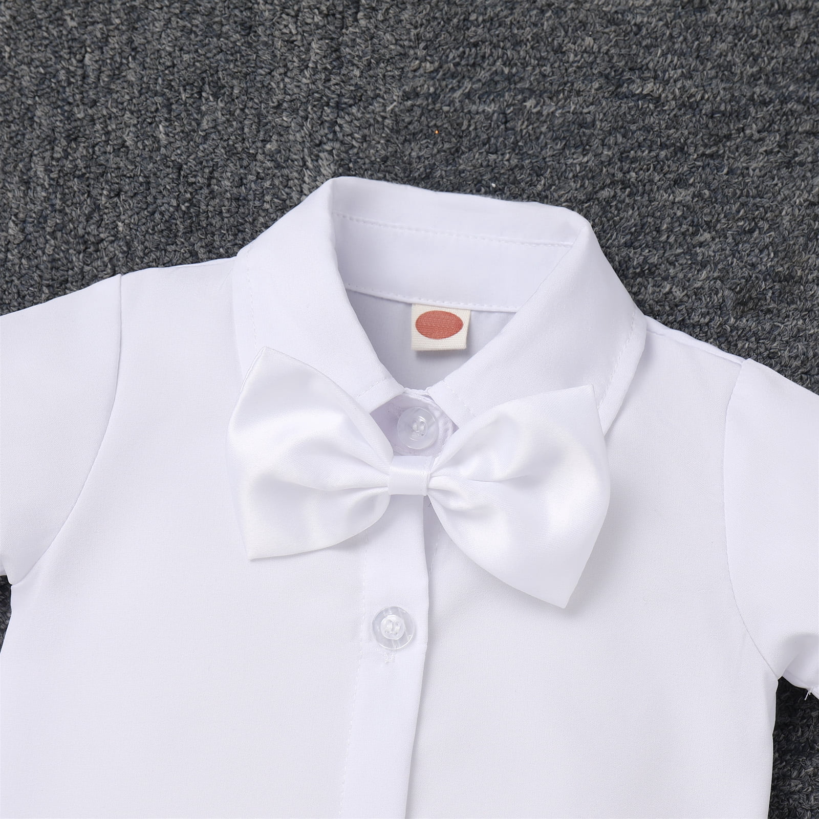 Baby Boys Baptism Christening Outfits Gentleman Formal Suit Bowtie Romper Vest Shorts Pants White Wedding Tuxedo Party Outfits First Birthday Cake Smash Clothes 4PCS Set (White Bowtie, 18-24 Months)