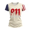 thumbnail image 6 of Domzest Womens Never Forget Patriotic T-Shirt 9/11 25th Anniversary Shirt Short Sleeve Crew Neck USA Flag Graphic Tee Beige 2XL, 6 of 6