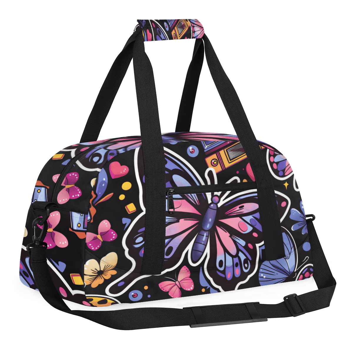 Herdesigns Butterfly Sports Duffle Bag for Women & Men, Butterflies Gym Bag Dance Bag Overnight Bag Carry On Weekender Travel Bag