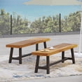 thumbnail image 3 of GDF Studio Bowman Outdoor Acacia Wood Benches, Set of 2, Sandblasted Brown and Rustic Metal, 3 of 11
