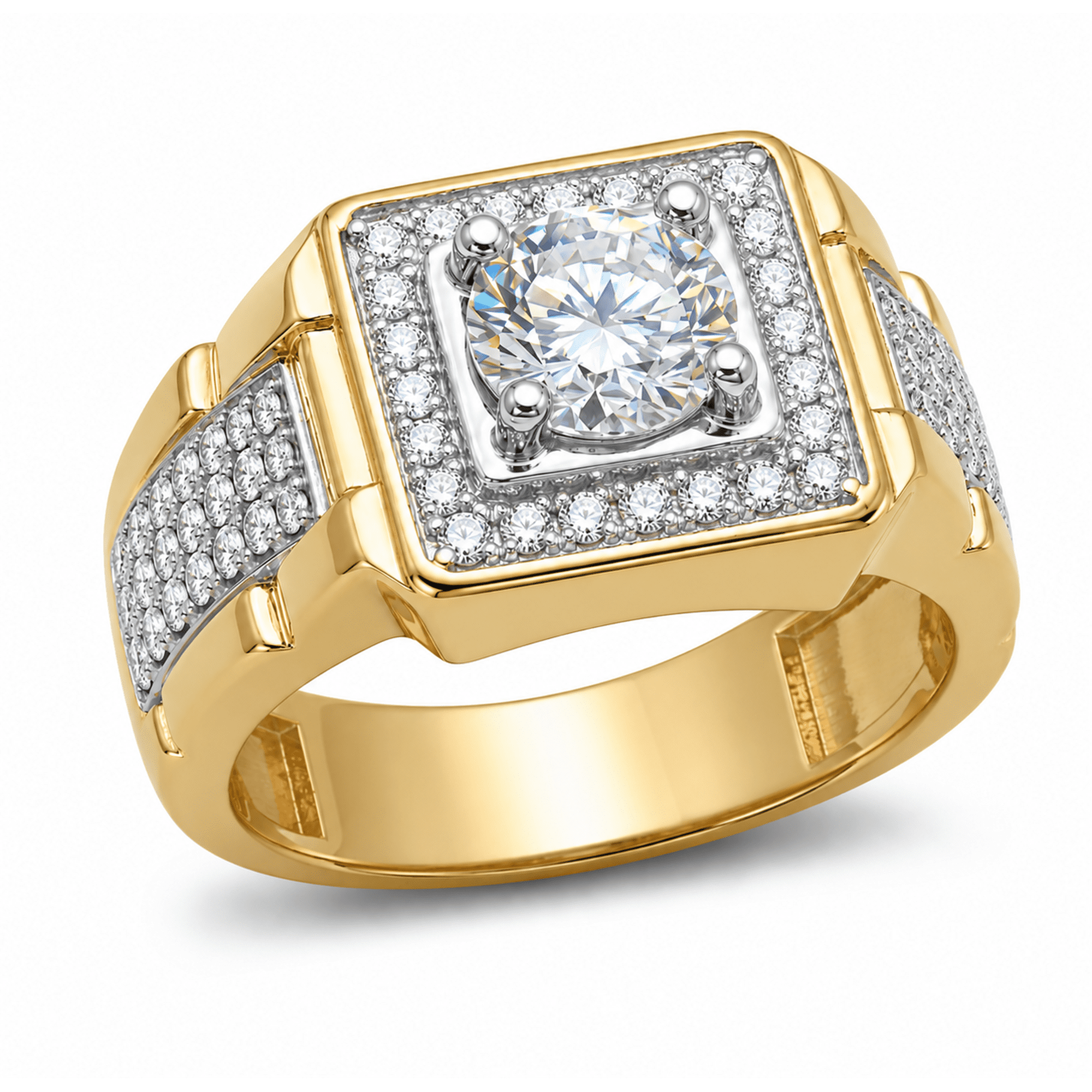 Beautlace Mens Gold Plated Ring with 5A Cubic Zirconia,Hip Hop Statement Ring for Men,Iced Out Square CZ Ring,Gold Plated Fashion Simulated Diamond Ring for Husband Boyfriend Dad-Size 10
