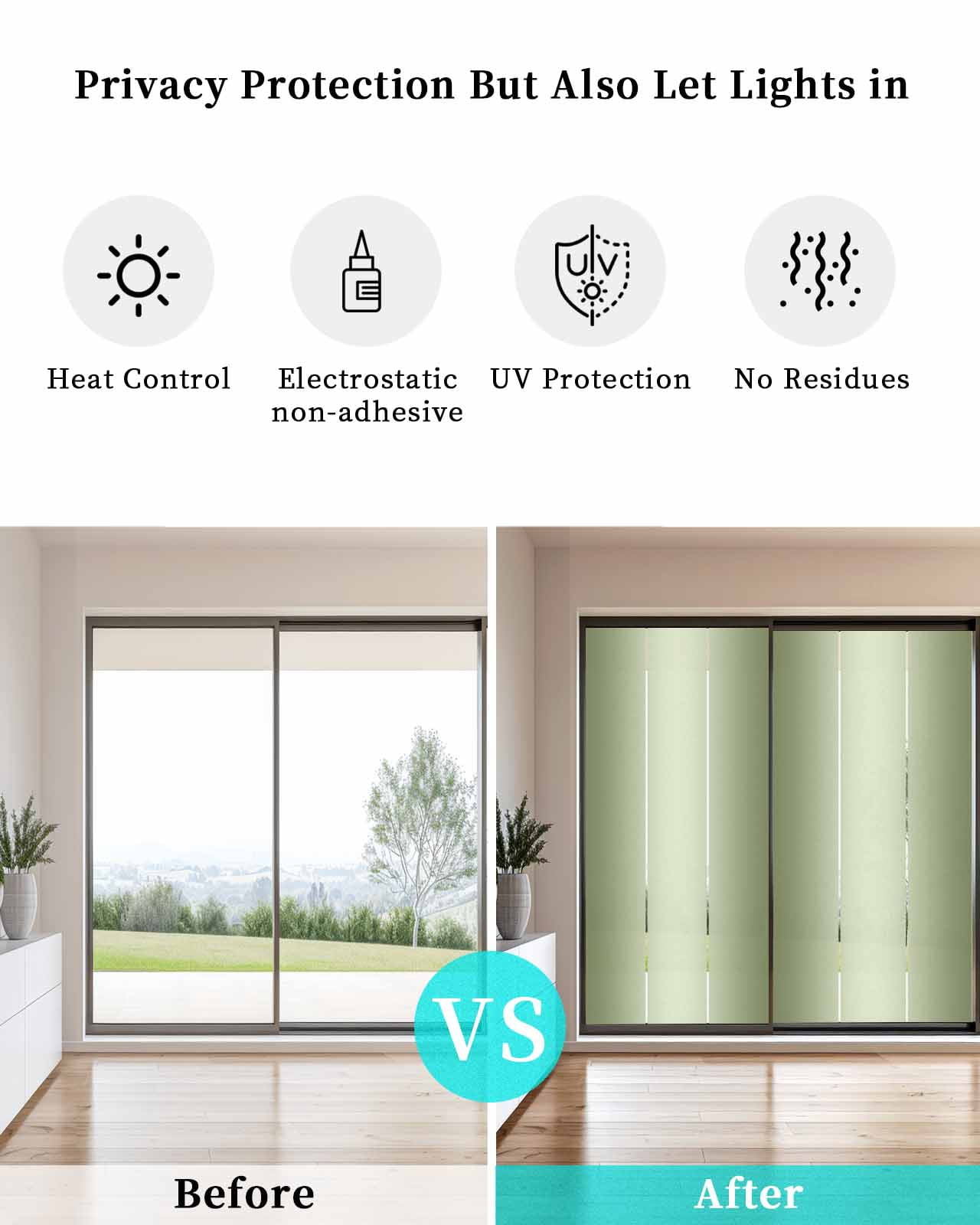 Window Privacy Film,Sage Green Ombre UV Sun Blocking Window Tint Film Heat Control One Way Blackout Window Film,Modern Abstract Gradient Color Art Non Adhesive Static Cling Window Sticker 23.6x59 In