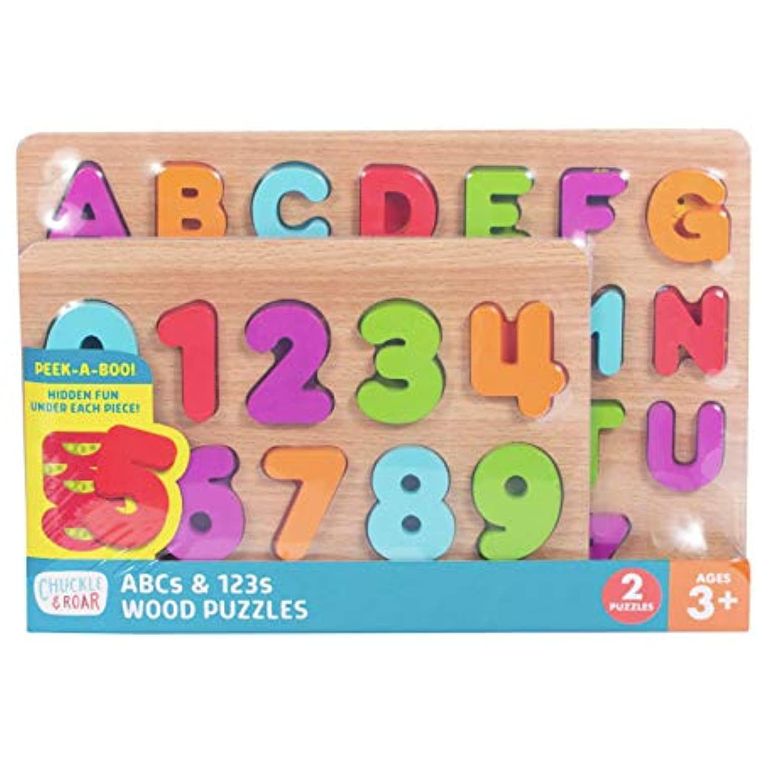 Chuckle & Roar ABC's & 123s Wood Kids Puzzle Set 36pc