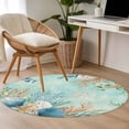 thumbnail image 4 of Round Rugs 3.3Ft, Teal Beach Coastal Round Area Rug Washable Indoor Throw Carpet, Summer Nautical Coral Shell Botanical Soft Non Slip Circle Rug for Laundry Room Patio Home Decor Aesthetic, 4 of 8