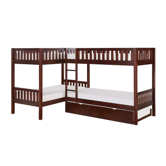 Lexicon Rowe Transitional Wood Corner Bunk Bed with Storage Boxes in Dark Cherry