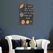 Outer Galaxy Space Theme Metal Tin Sign, Sci Fi Bedroom Wall Decor Plaque, 8 x 12 Inch
