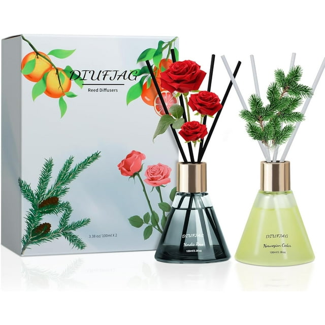 Rose Cedar Scent Diffusers with 16 Fiber Sticks,6.76 oz Reed Diffuser for Room Decoration,Last Up 45 Days