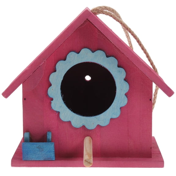 KAKOWELY 1Pack Red Plastic and Wood Bird House for Gardens and Outdoors 5.2x6.5in