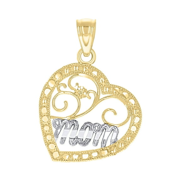 10kt Real Yellow Gold Womens Textured Mom Heart Charm Pendant