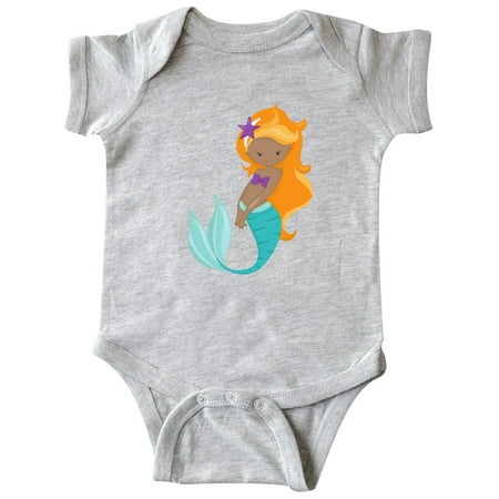 

Inktastic African American Mermaid Orange Hair Sea Star Gift Baby Girl Bodysuit