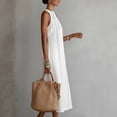 thumbnail image 5 of QUNYINEY White Womens Sundresses Sleeveless Long Cotton Summer Tank Dress Crew Neck Slit Loose Fit Casual with Pockets Dresses, 5 of 6