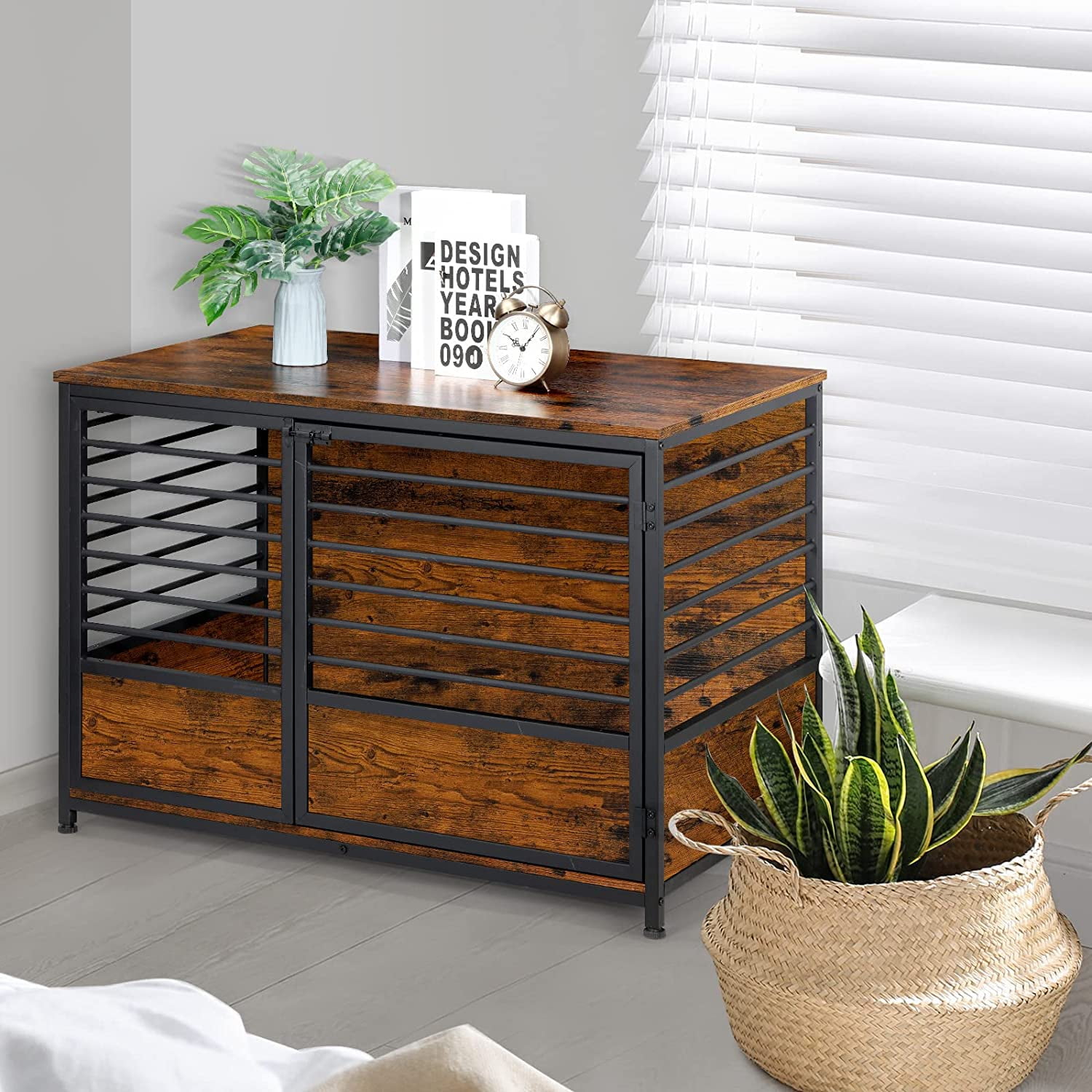 Oumilen Large Dog Crate Cage Living Room Side End Table, Brown