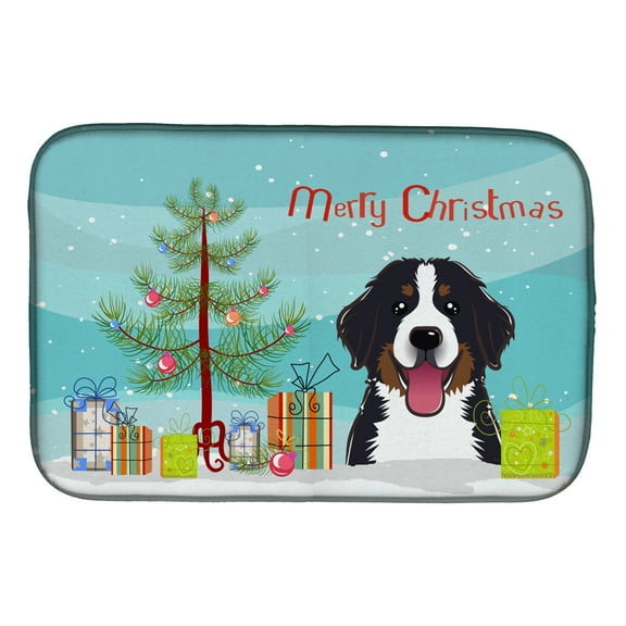 Christmas Tree and Bernese Mountain Dog Dish Drying Mat