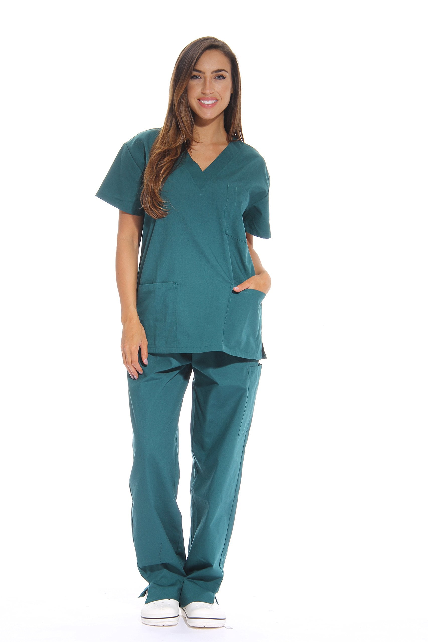 6 Pocket Scrub Sets (Dark Green, XSmall)