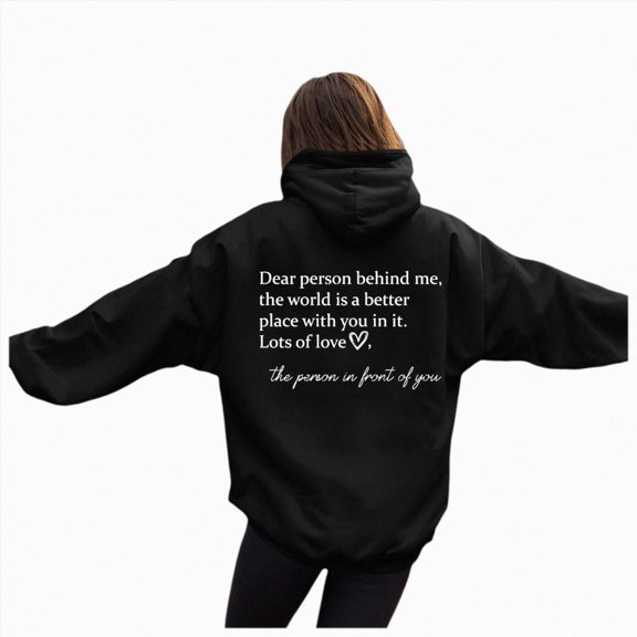 vigerkar Hoodies With Letter Print Long Sleeve Sweatshirts Pullover Casual Tops Y2K Womens Clothing (Black, 4XL)