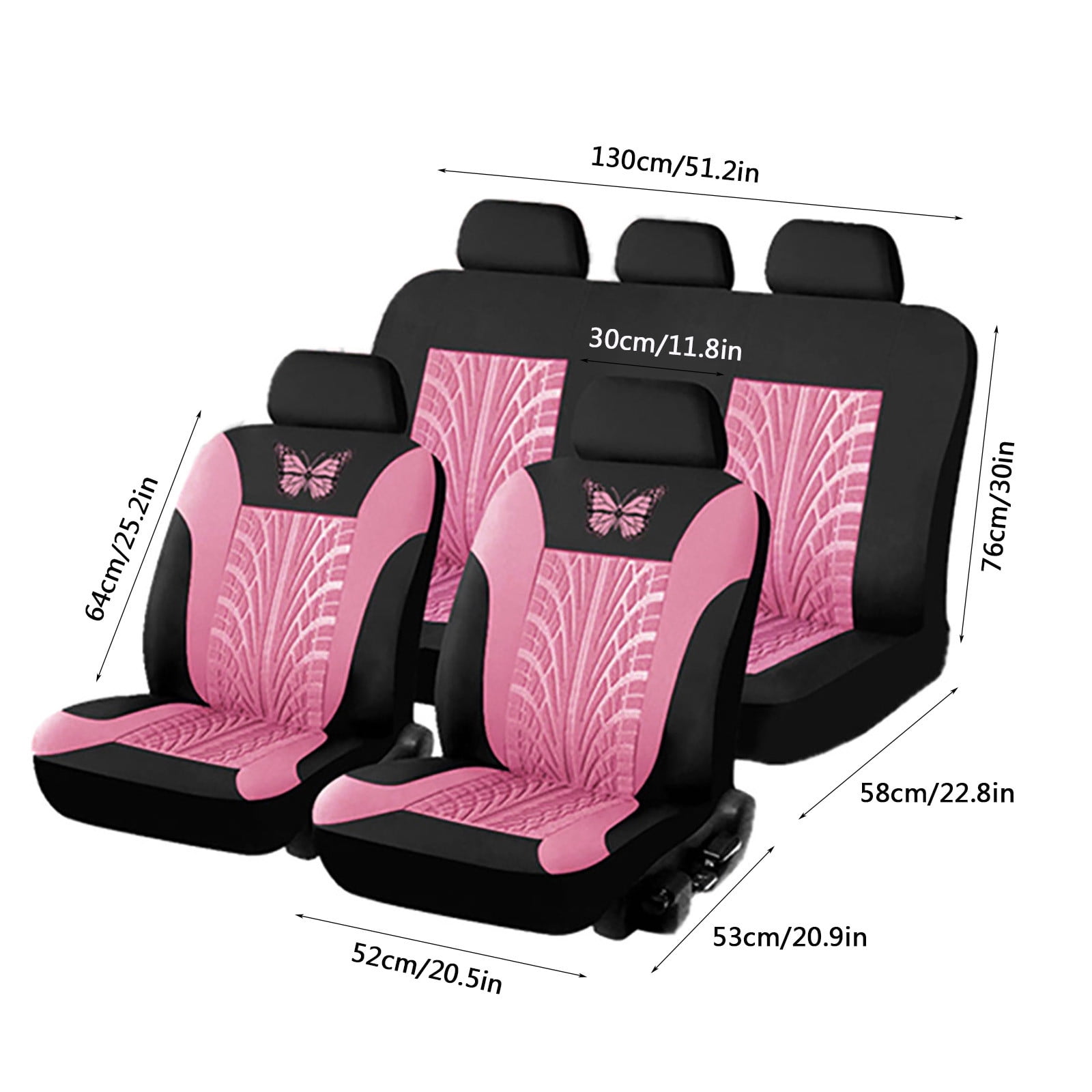 Pink Butterfly Car Seat Covers Full Set - Front Bucket with Split Bench for Cars, Pink Full Set Seat Protectors for Women, Fit for Vehicles,Cars,Suvs,Vans