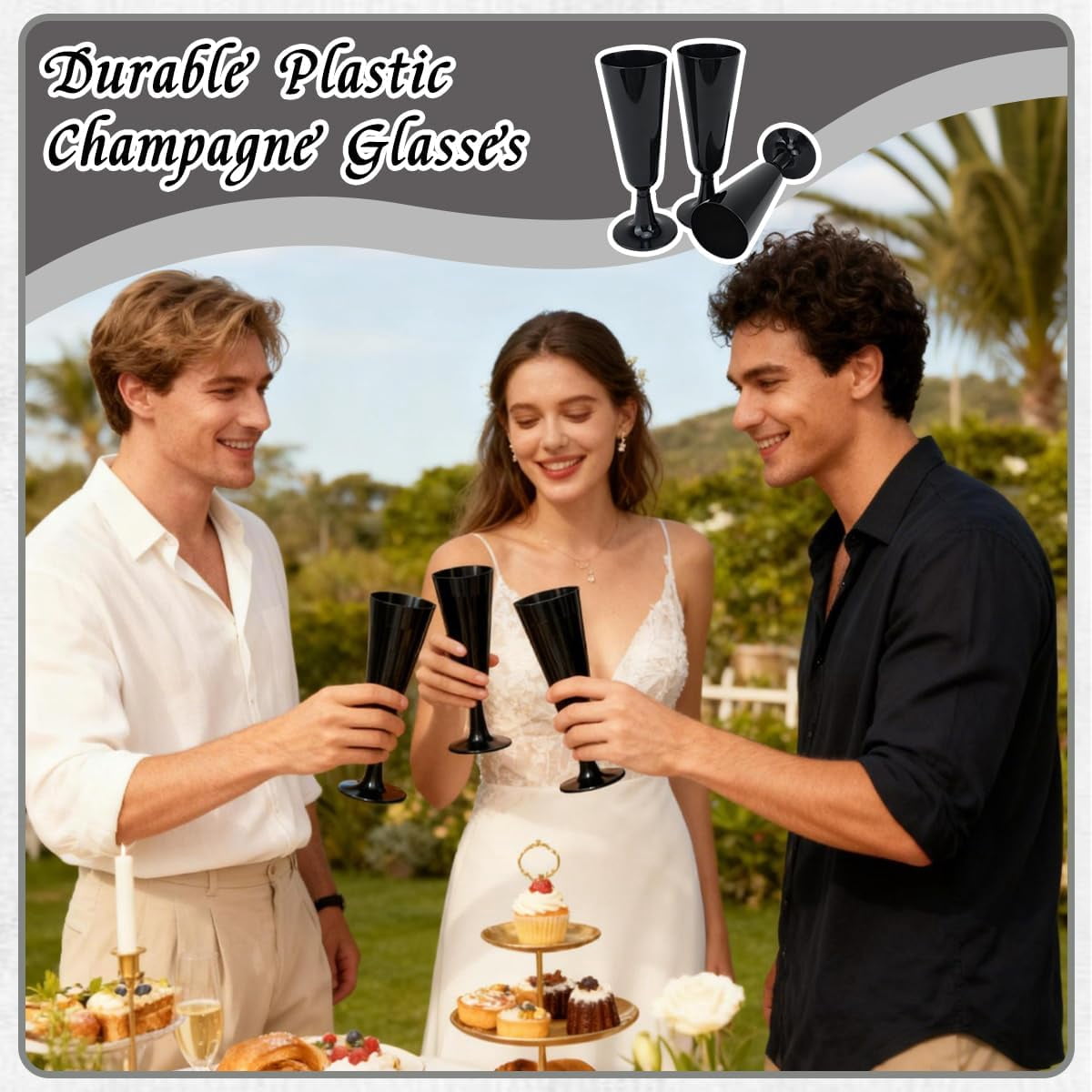 80 Pack Black Champagne Flutes,Plastic Disposable Champagne Flutes Bulk 5.5 oz Champagne Glasses,Black Wine Glasses Suitable for Wedding,Birthday and Graduation Decorations