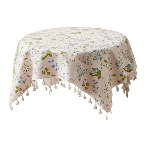 Square Small Heat Insulation Washable Tablecloth, Wild Flowers Green Leaves for Farmhouse Kitchen Dining Picnic