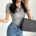 thumbnail image 2 of Rimocy-Camiseta coreana con cuello vuelto para mujer, top corto ajustado de manga corta, ropa de calle de color liso, verano 2022, 2 of 6