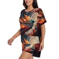thumbnail image 2 of Fuzoiu Dynamic Fire Bird Art Print Women's Short-Sleeved Pajama Set,Lounge Sleepwear Set,Womens Pajama Sets 2 Piece,Button-Up Top and Shorts with Pockets-Medium, 2 of 7