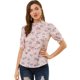 thumbnail image 1 of INSPIRE CHIC Blusa Floral Botón Frontal Ribete De Volantes Escote Manga Corta Casual Para Mujer Rosa S, 1 of 6