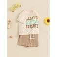 thumbnail image 5 of Elippeo Baby Boy 2 Piece Summer Outfit 6 12 18 24 Months 3 Years Letter Print Round Neck Short Sleeve Tops Elastic Waist Shorts Toddler Set, 5 of 9