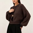 thumbnail image 5 of Edvintorg Pullover Sweaters for Women Solid Color Crew Neck Cropped Sweater Long Sleeve Loose Pullover Top Clothes Women Coffee M, 5 of 7