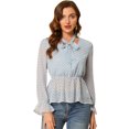 thumbnail image 1 of Allegra K Blusa Con Cuello De Pajarita Semitransparente Con Pu?os Con Volantes Y Lunares Para Mujer Azul claro L Unique Bargains Blusa, 1 of 6