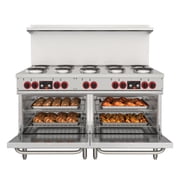 60 In. Commercial Electric Range with 10 Burners and 2 Standard Electric Ovens in Stainless Steel - 208V 3 Phase