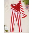 thumbnail image 4 of DPOIS Girls Kids Xmas Candy Cane Striped Unitard Sequins Ruffle Jumpsuit Red 14, 4 of 7